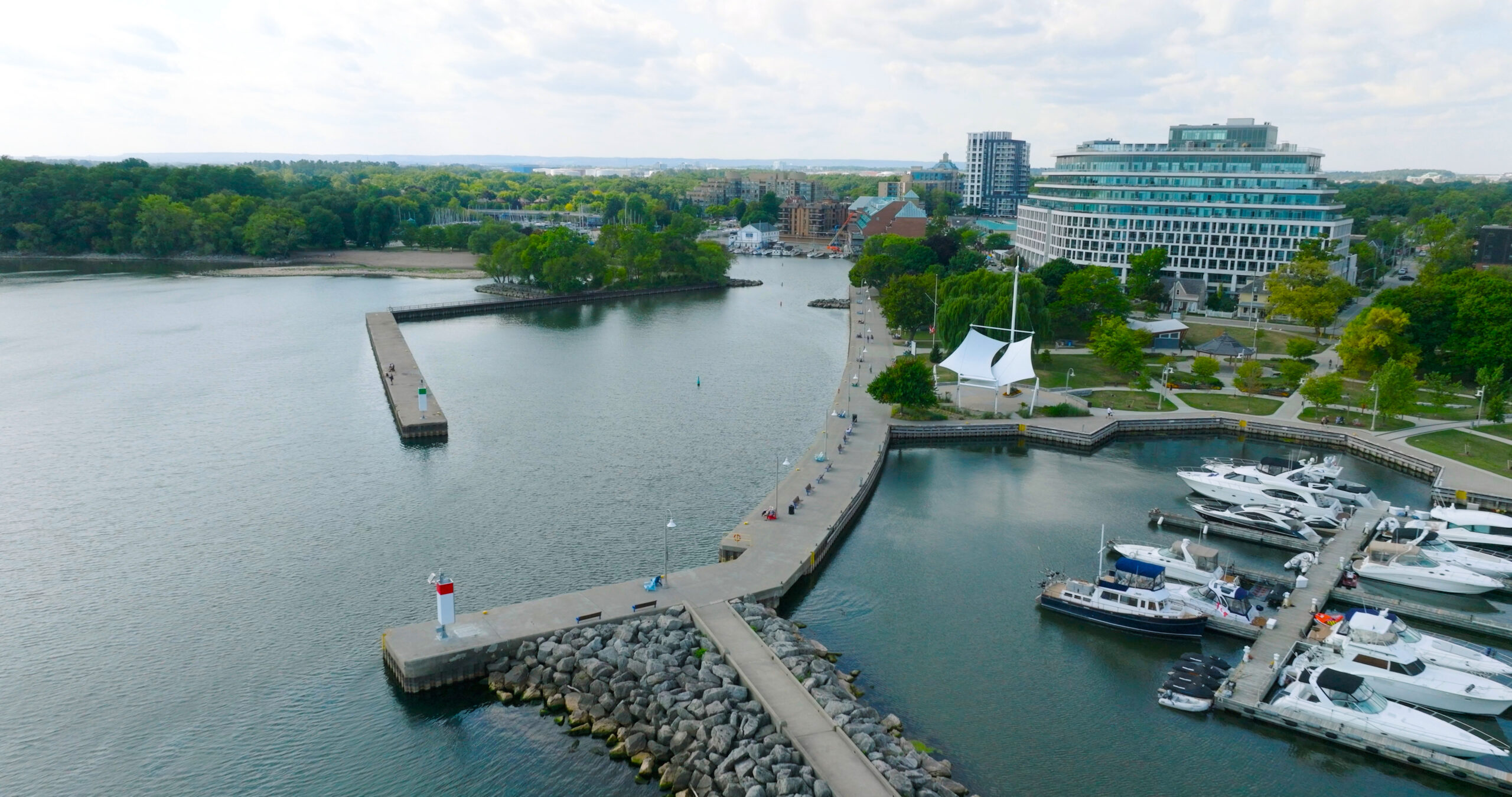 Aerial drone image of Oakville harbour