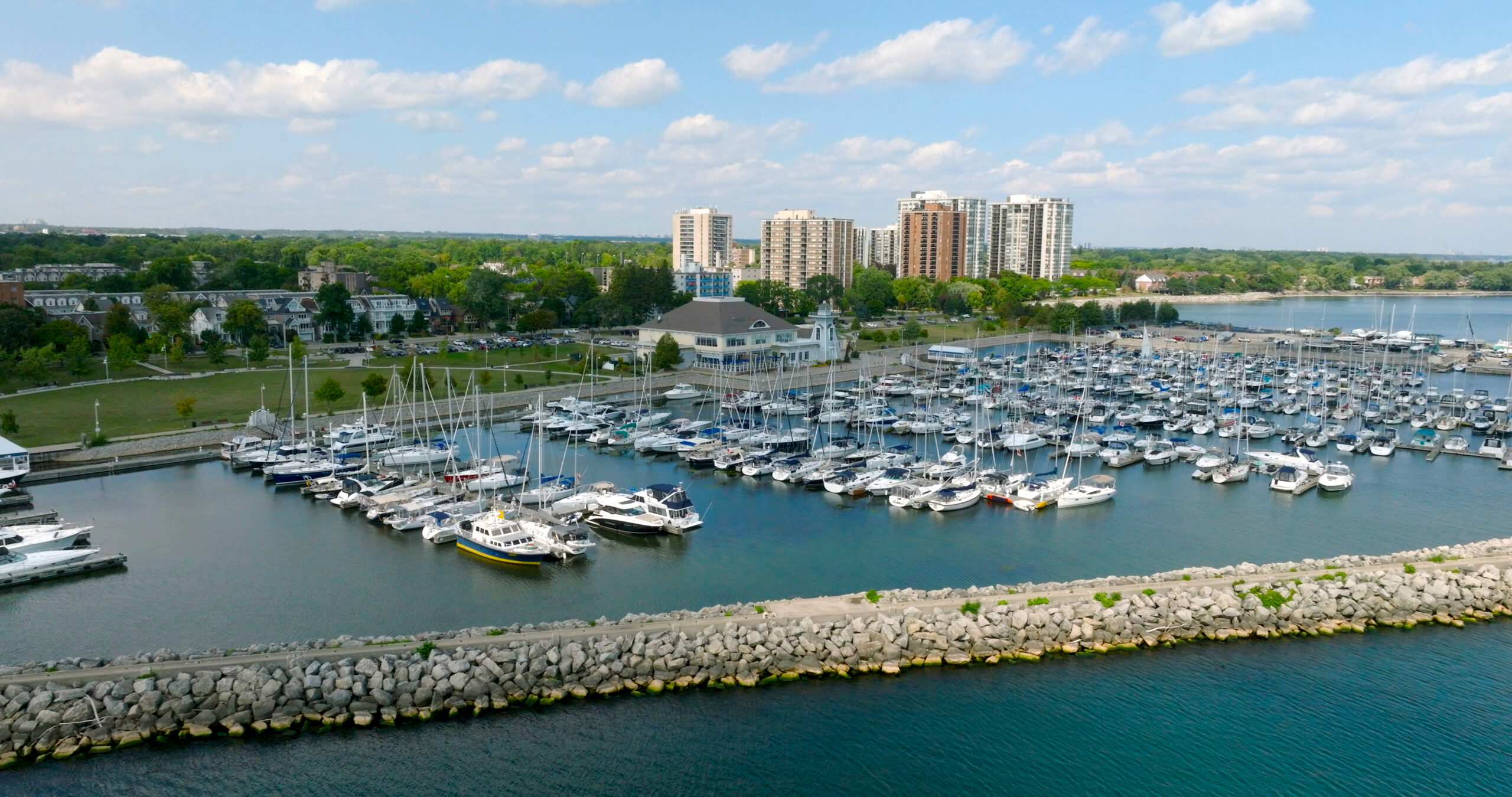 Aerial drone image of Oakville harbour